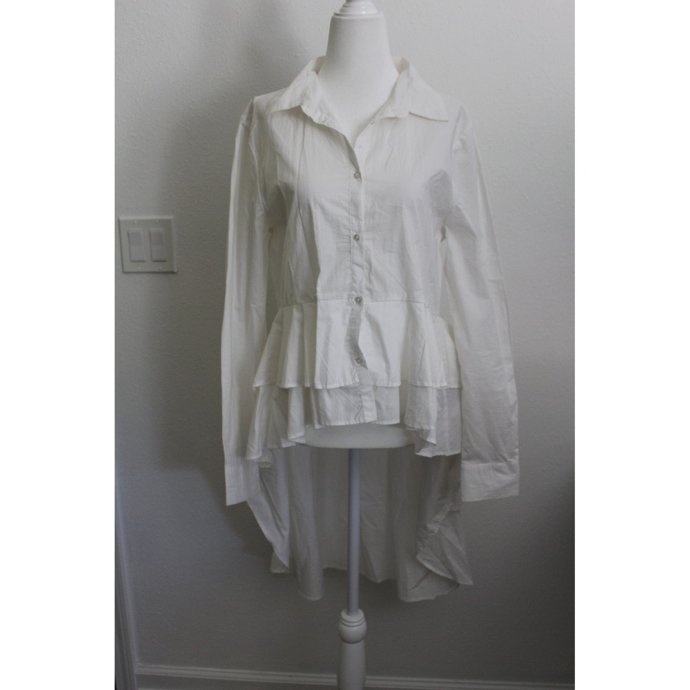 Walter Baker Caroline Top White Cotton Peplum High Low Button Down Shirt M NWT